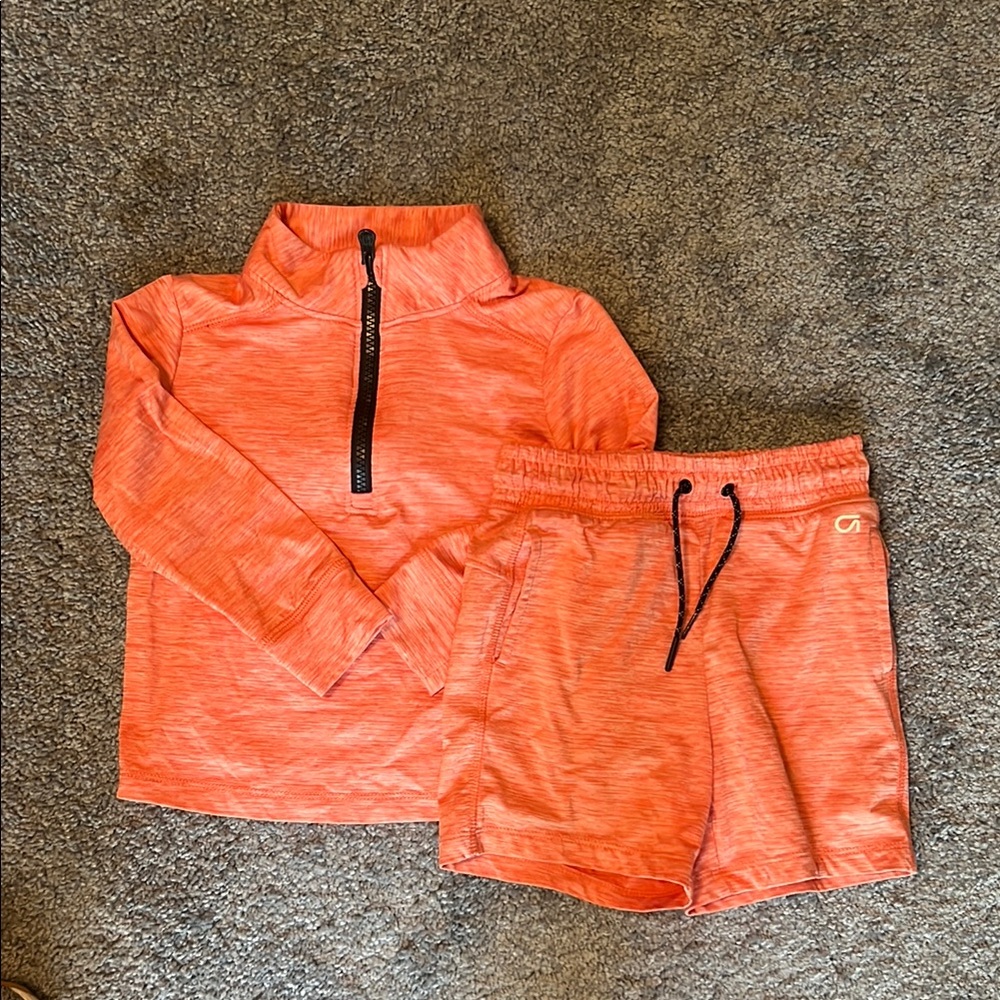 GAP Kids Orange 1/2 zip long sleeve athletic shirt and shorts
